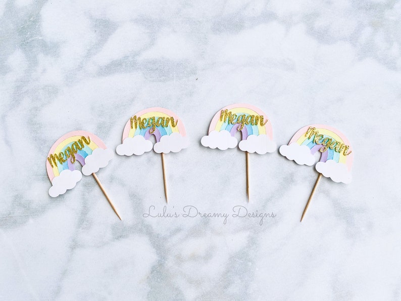 Rainbow Cupcake Toppers. Personalized Cupcake Toppers. 1st Etsy