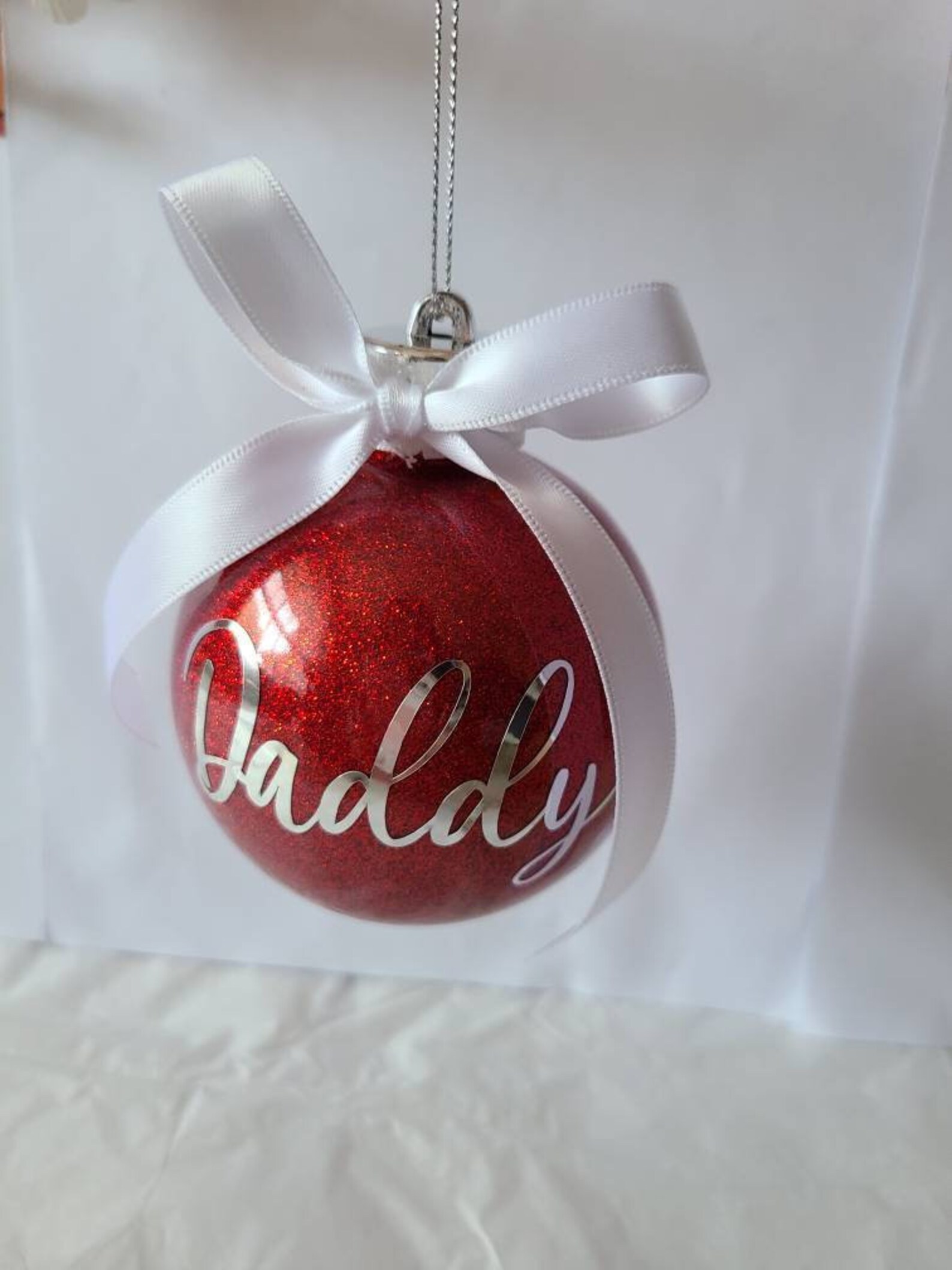 Personalised Christmas Bauble with Bow and Glitter for | Etsy