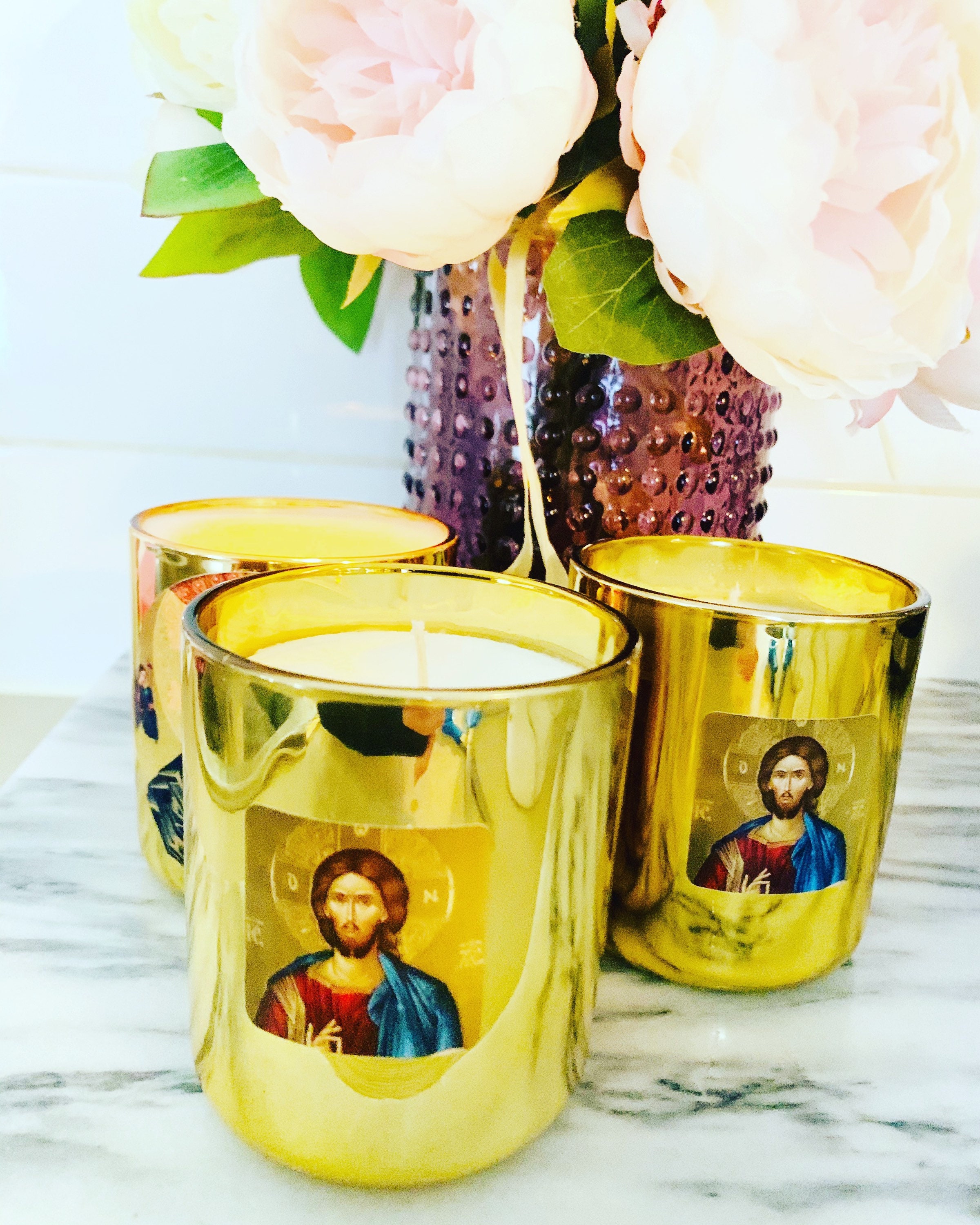 Gold Jesus candle Etsy