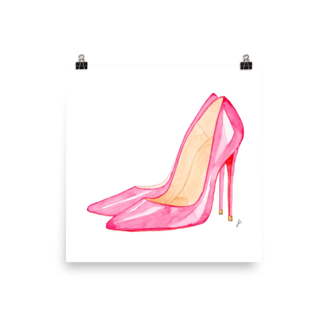 Watercolor Pink Stiletto Heel Original Art Print Poster | Etsy