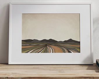 Horizon Art Print | Blue and Green Artwork | Mountain Landscape | Modern Abstract Earthen Colours