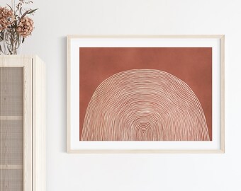 Desert Plains | Modern Art Print | Abstract Wall Decor | Detailed Rainbow Illustration | Burnt Orange Tones | Terracotta Boho Art | Coastal