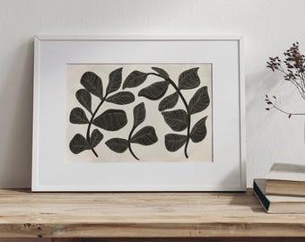 Burnt Leaves Art Print |  Minimalist Floral Artwork | Botanical| Australian Earthy Tones | Modern nature wall art | Detailed lines | Japandi