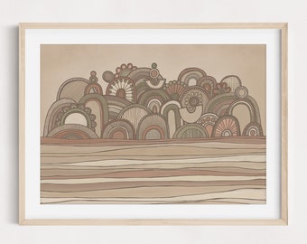 Mysterious Land | Earthy Tones Art | Wall Art Print | Contemporary Poster | Coastal Wall Decor | Line Art poster | Neutral Modern Art |Beige