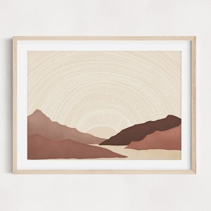 Formation Art Print | Modern Landscape Wall Art | Mountain Range | Boho Wall Decor | Neutral poster | Detailed Illustration | Sunrise
