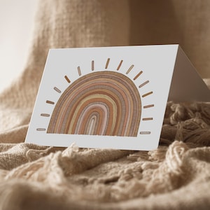 Sun Cartão Comemorativo | boho Sun Cartão Comemorativo | Cartão de aniversário das meninas | Neutro Moderno | Cartão de aniversário | Em branco dentro | Tamanho A6|Cartão e Envelope |Terracota