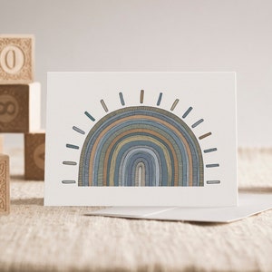 Zon Wenskaart | Blauwe en Oranje Sun Card | Meisjes Verjaardagskaart| Moderne neutrale | Verjaardagskaart | Leeg binnenkant | A6 formaat| Kaart & Envelop