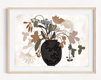 Native Australian Flowers in pot Art Print | Earthy Colour Palette | Abstract floral poster | Minimalist bunch of flowers | Modern home deco