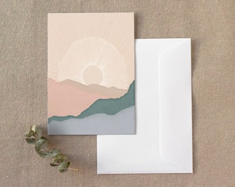Grußkarte | Moderne neutrale Karte | Berglandschaft Design | Geburtstagskarte | Innen leer | Größe A6 | Blush und Salbei | Karte und Umschlag