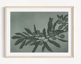 Minimalist Olive Leaf Print | Soft Green Nature-Inspired Artwork | Fine line botanical artwork |