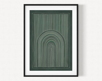 Stampa artistica Emerald Grove / Decorazione da parete Boho / Illustrazione dettagliata / Toni verde salvia / Line Art / Poster moderno