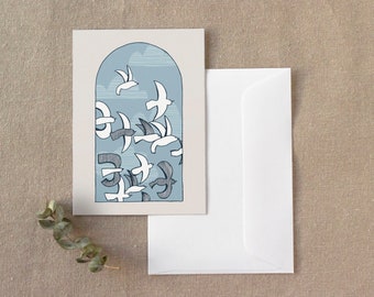 Greeting Card | Modern Card | Abstract Birthday Card | Blank Inside | A6 size | Seagulls| Card and Envelope