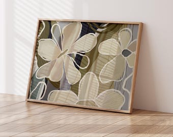 Abstract Neutral Floral Print | Modern Botanical Wall Art in Beige & Olive | Affordable Printable Art | Digital download
