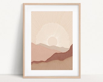 Burnt Mountains | Contemporary Art Print | Minimalist Poster | Native Banksia Illustration | Earthy Colour Palette | Landscape wall art