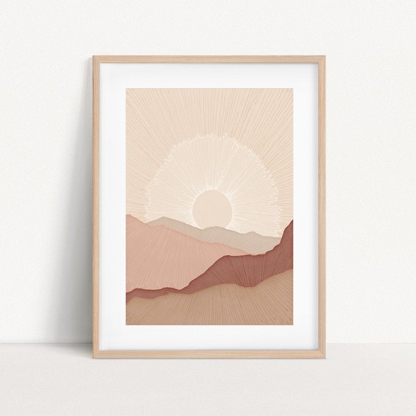 Burnt Mountains | Contemporary Art Print | Minimalist Poster | Native Banksia Illustration | Earthy Colour Palette | Landscape wall art