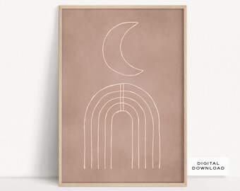 Minimal Mond Kunstdruck | Boho Regenbogen Printable | Abstraktes Regenbogen Poster | Digitaler Download | Minimalistischer Druck | Poster braun | Mond