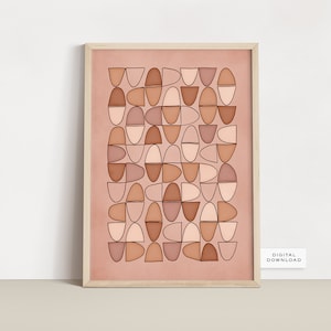 Arcos de prímula / Impresión digital retro / Imprimible abstracto / Impresión de arte de terracota / Arte de pared minimalista / Póster naranja quemado y rosa rubor