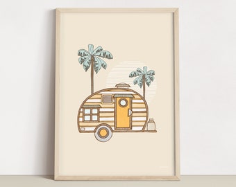 Vintage Caravan Wall Art | Nursery Prints | Retro Caravan Prints | Vintage Wall Art | Coastal nursery decor | Beach Poster | Palm tree