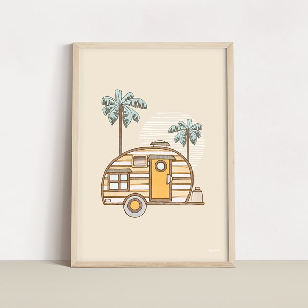 Vintage Caravan Wall Art | Nursery Prints | Retro Caravan Prints | Vintage Wall Art | Coastal nursery decor | Beach Poster | Palm tree