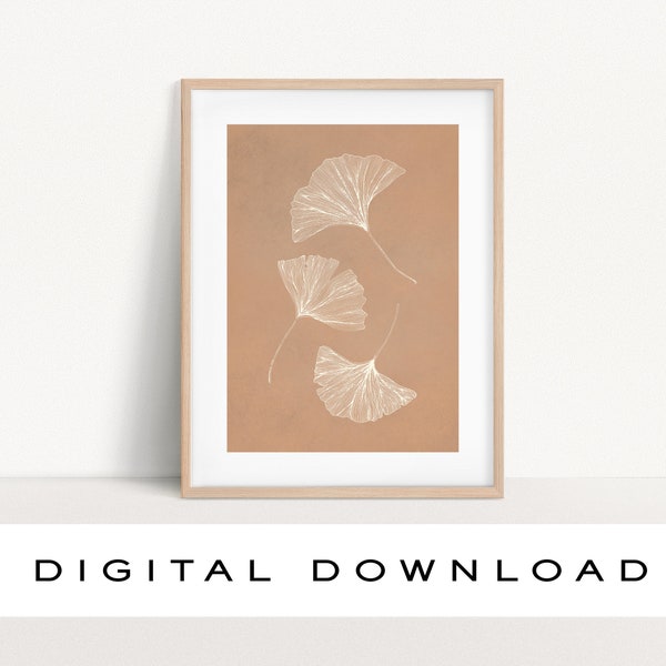 Ginkgo Leaf Art Print | Digital Download | Printable Leaf Print | Detailed Wall Art | Fine Line drawing |