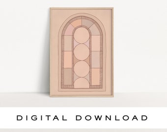 Rose Glass Art Print | Line art Printable |Boho Wall Art | Window Digital Download | Abstract poster | Neutral wall art