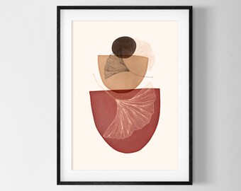 Ginkgo Bowl | Mid Century Modern Art Print | Minimalist Design | Ginkgo Leaf Illustration | Modern Earthy Colour Palette