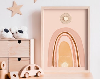 Sunset Rainbow | Pink Art Print | Rainbow Nursery Poster | Kids Room Wall Art | Rainbow Illustration | Girl | Blush Colour Palette
