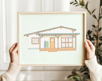 Coastal Beach House Wall Art Print | Nursery & Kids Room Decor |  Surf Shack Illustration | Seaside Cottage Artwork | Beach Lover Gift surf