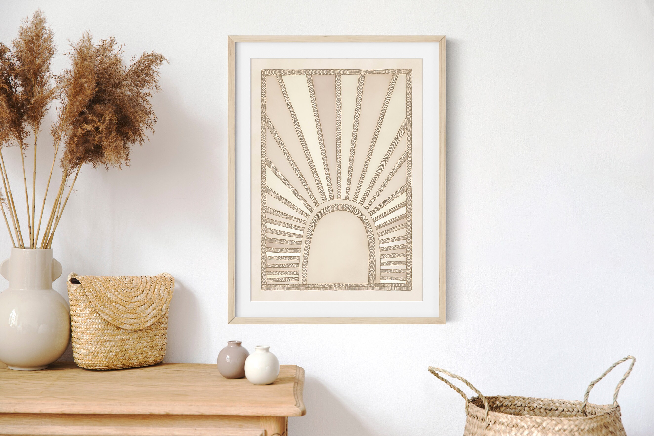 Rayttan Beige Print | Boho Wall Art | Sunrise Art Print | Modern Earthy ...