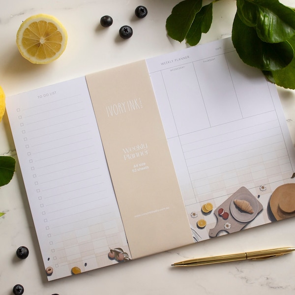 Weekly Planner Note Pad | Calendar Note Pad | To Do | A4 Weekly Desk Pad | Goal Setting | Weekly List | Planner | Organisational Stationary