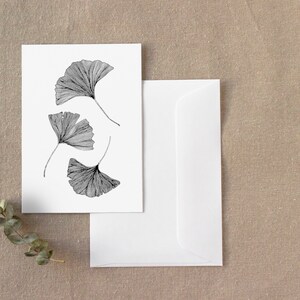 Greeting Card | Modern Neutral Card | Ginkgo Gift Card | Birthday Card | Blank Inside | A6 size | Black and White| Card and Envelope