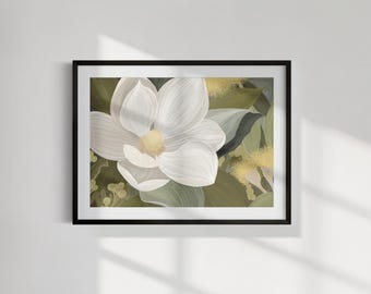 Soft White Magnolia Botanical Print | Neutral Floral Wall Art | Australian-Inspired Nature Artwork