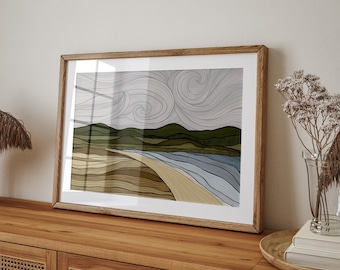Abstract Coastal Landscape Print | Neutral Beach Wall Art | Modern Nature Artwork