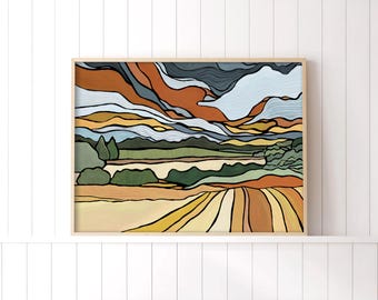 landscape Abstract Art Print | Calming Art | Nature Inspired Wall Art | Modern Beach | Subtle |  Home Decor | Earthy Colours