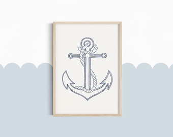 Anchor Print | Nautical Nursery Art in Navy Blue | Coastal Kids Room Decor | Kids Room Decor | Minimalist Ocean Wall Art | Boys room Print