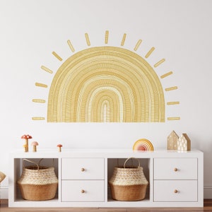 Yellow Sun Wall Decal | Nursery Fabric Wall Decal | Detailed Sun Wall Sticker | Hand drawn | Peel and stick | Reusable and re positional