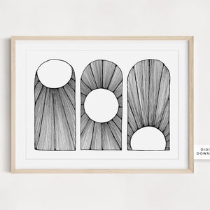 Sun Cycle | black and white | Digital Download Art print | Printable Wall Decor | Earth Tones | Sunrise | Sunset