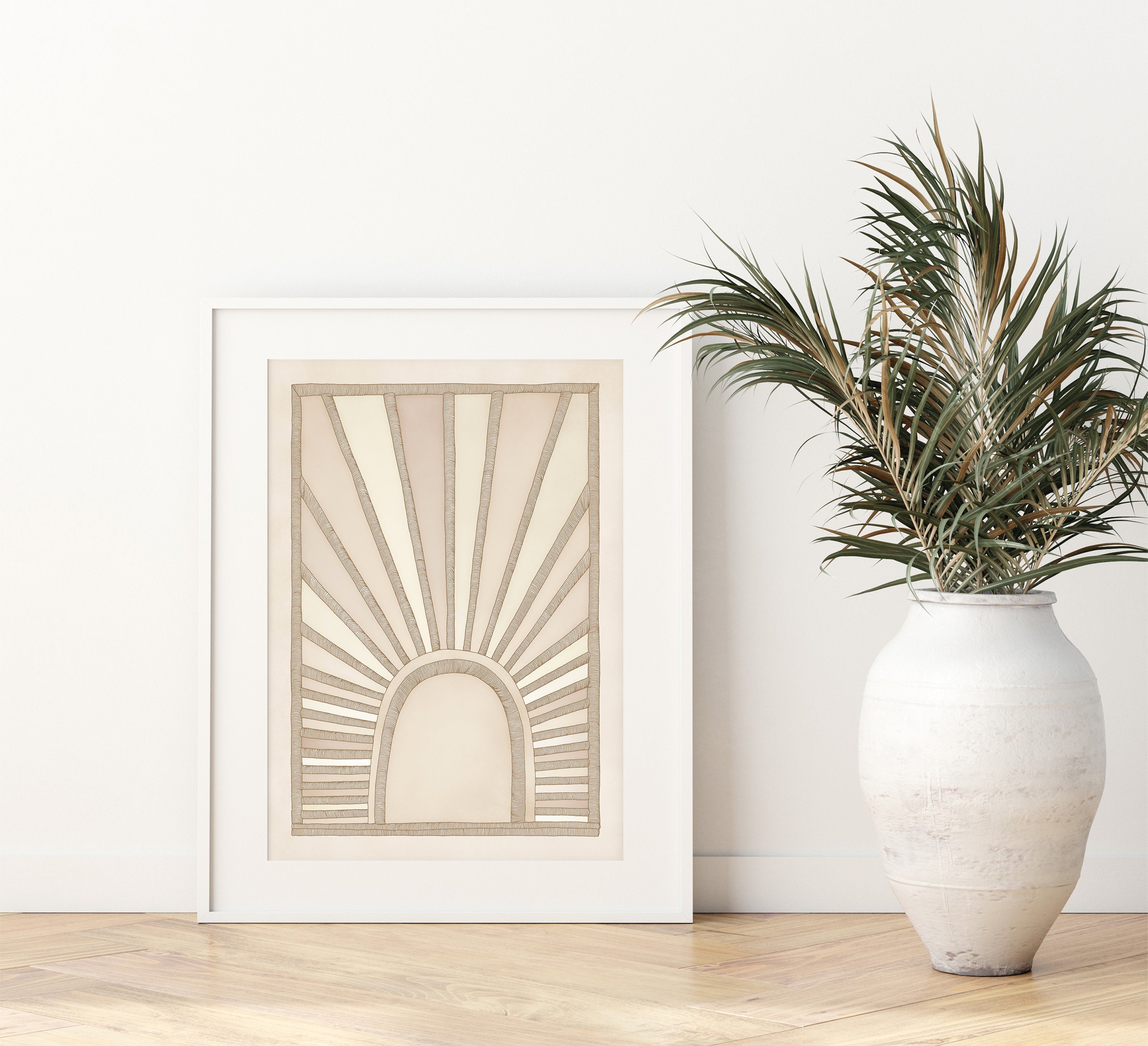 Rayttan Beige Print | Boho Wall Art | Sunrise Art Print | Modern Earthy ...