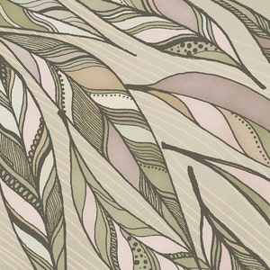 May include: Abstract digital art print featuring a pattern of overlapping, wavy lines in shades of green, brown, and pink.