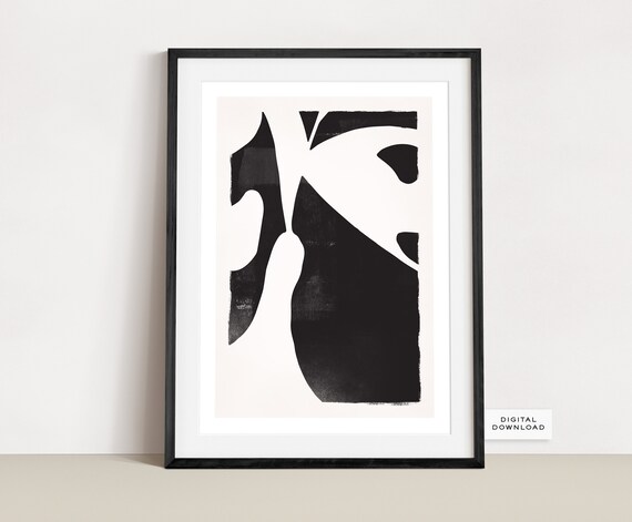 Poster avec l'œuvre « Paysage Abstrait Japan Art Noir et Blanc