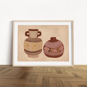 Clay Pot Art Print | Earthy Colour Palette | Abstract floral poster | Minimalist vessels | Modern home deco