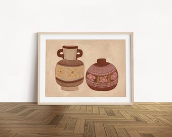 Clay Pot Art Print | Earthy Colour Palette | Abstract floral poster | Minimalist vessels | Modern home deco