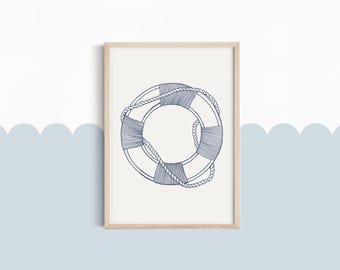 Life Saver Print | Nautical Nursery Art in Navy Blue | Coastal Kid Room Decor | Kids Room Decor | Minimalist Ocean Wall Art |Boys room Print