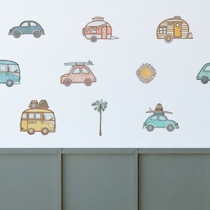 Summer Adventure Wall Decal | Individual Cars | Retro Vintage Cars | Boho Beach Wall Stickers |Nursery Decal |Reusable fabric decal