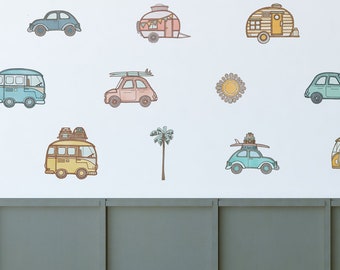 Summer Adventure Wall Decal | Individual Cars | Retro Vintage Cars | Boho Beach Wall Stickers |Nursery Decal |Reusable fabric decal