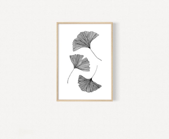Ginkgo Art Print | Minimalist Design | Ginkgo Leaf Illustration | Detailed Art | Black and White Palette