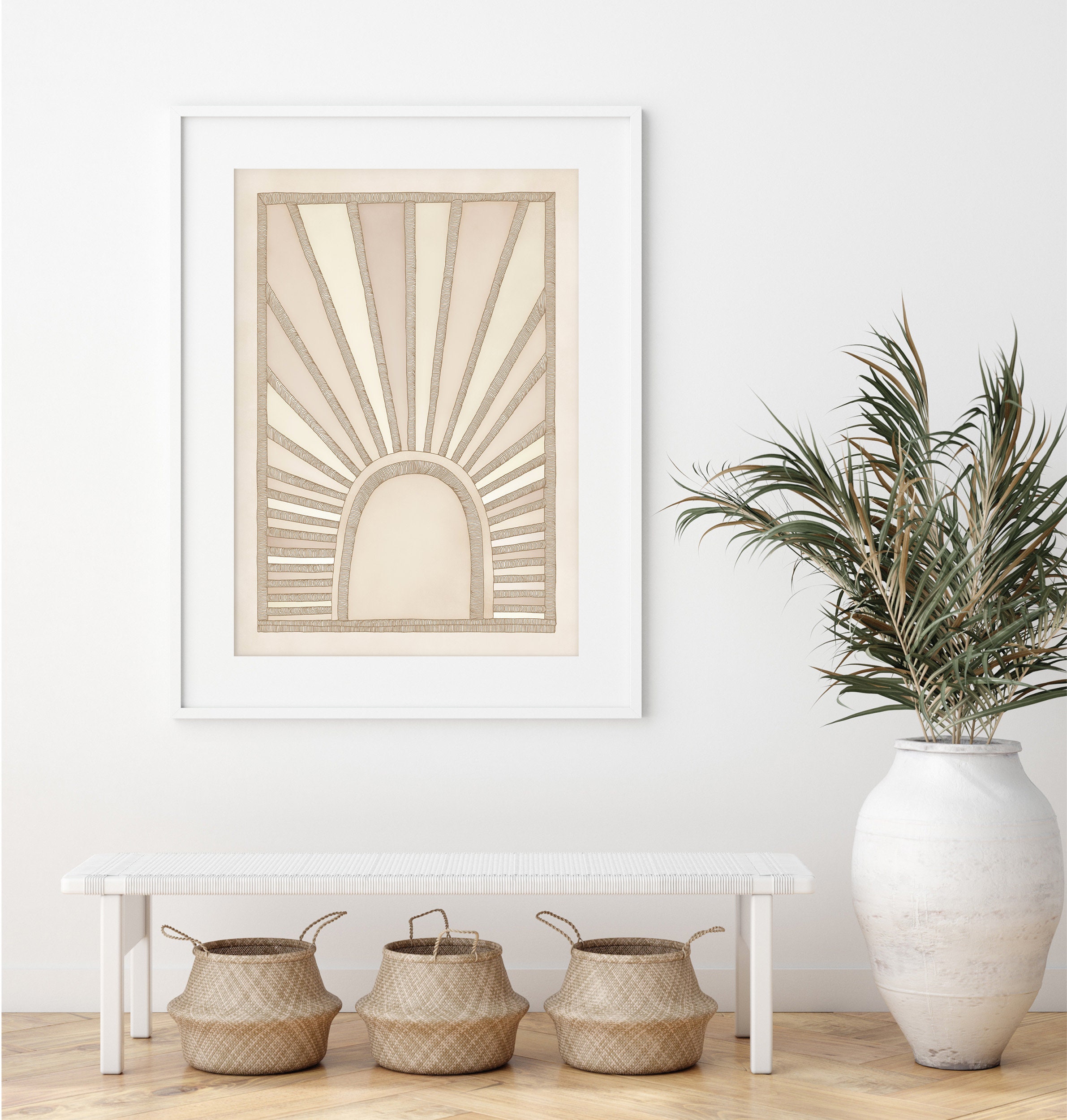 Rayttan Beige Print | Boho Wall Art | Sunrise Art Print | Modern Earthy ...