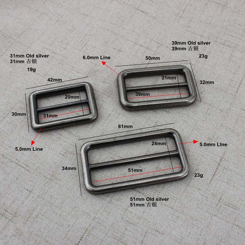 4pcs 50pcs 19mm 51mm Old silver Alloy Slider Tri-glide Accessory Bags Handbags long shoulder strap adjustment welded buckles