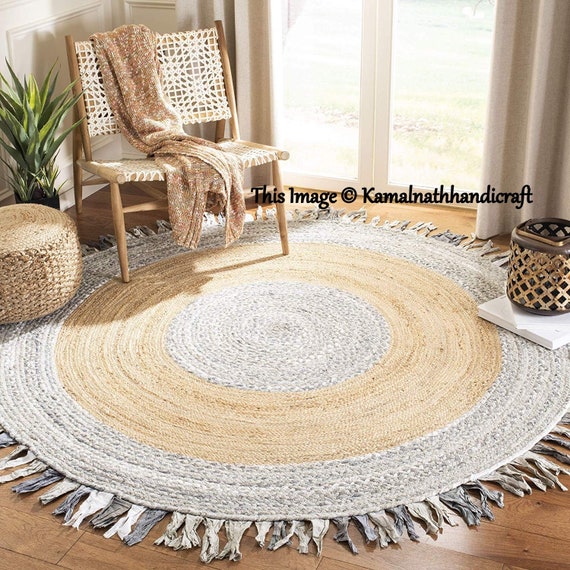 Bohemian area rag rug Round shape braided rug floor rug mat | Etsy