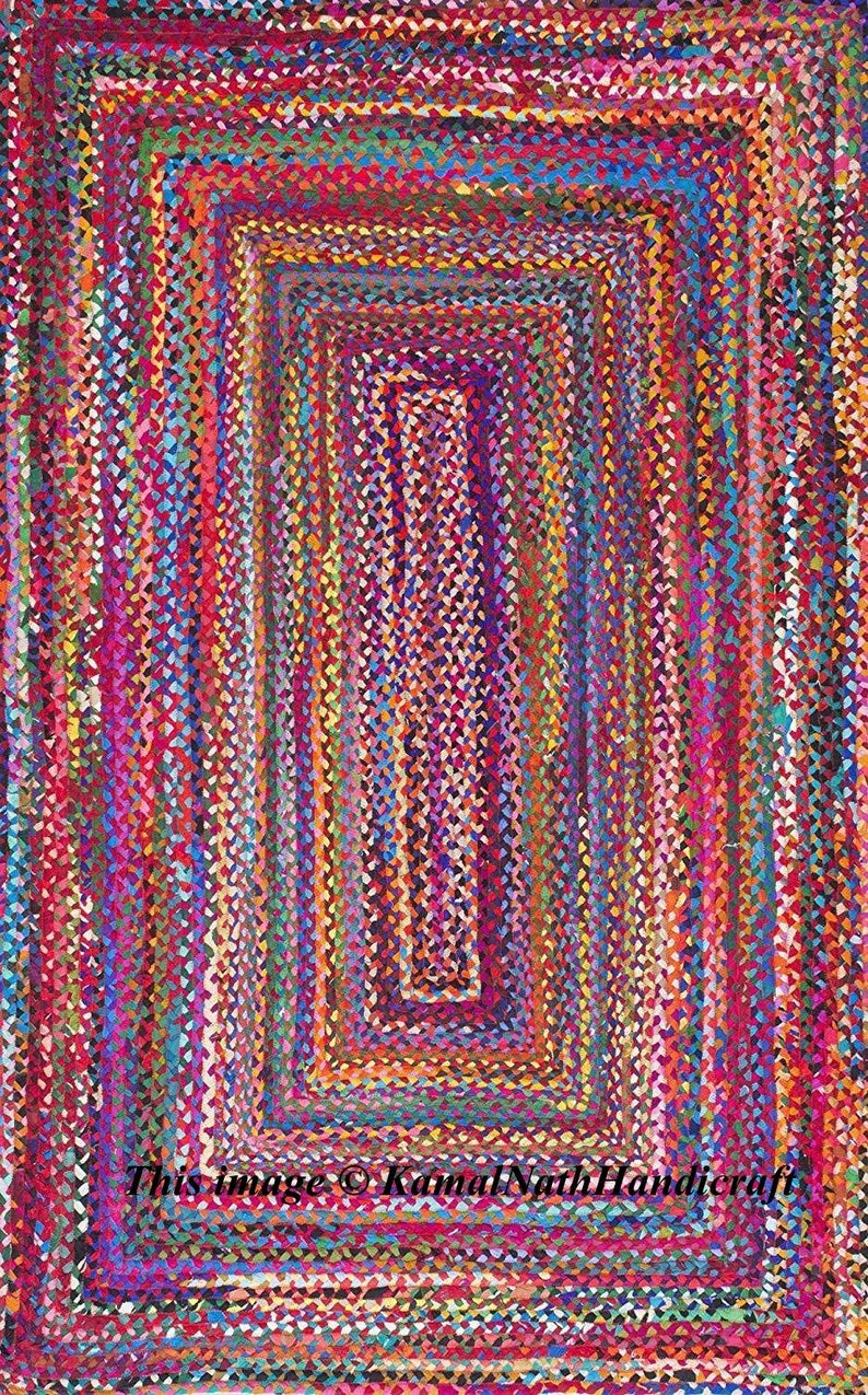 Hand Braided Bohemian Colorful Cotton Chindi Area Rug multi Etsy
